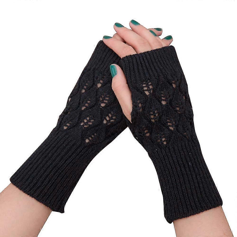 Women's Long Hand Embroidered Gloves Knitted Warm For Winter Fingerless