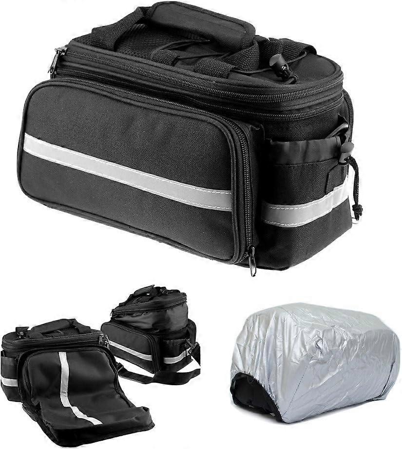 תיק מתלה אחורי ניתן להרחבה לאופניים עם אחסון בצד, מחזיק בקבוקים, רצועת נשיאה וכיסוי גשם