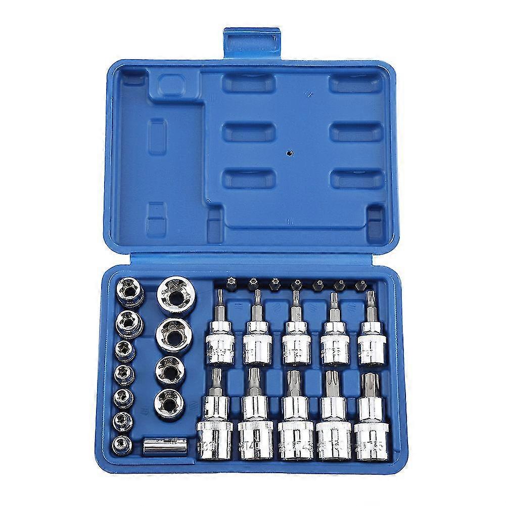 29PC Hardened Steel Star Socket Tool Set Bit Adapter for Automotive and Mechanical Repairs