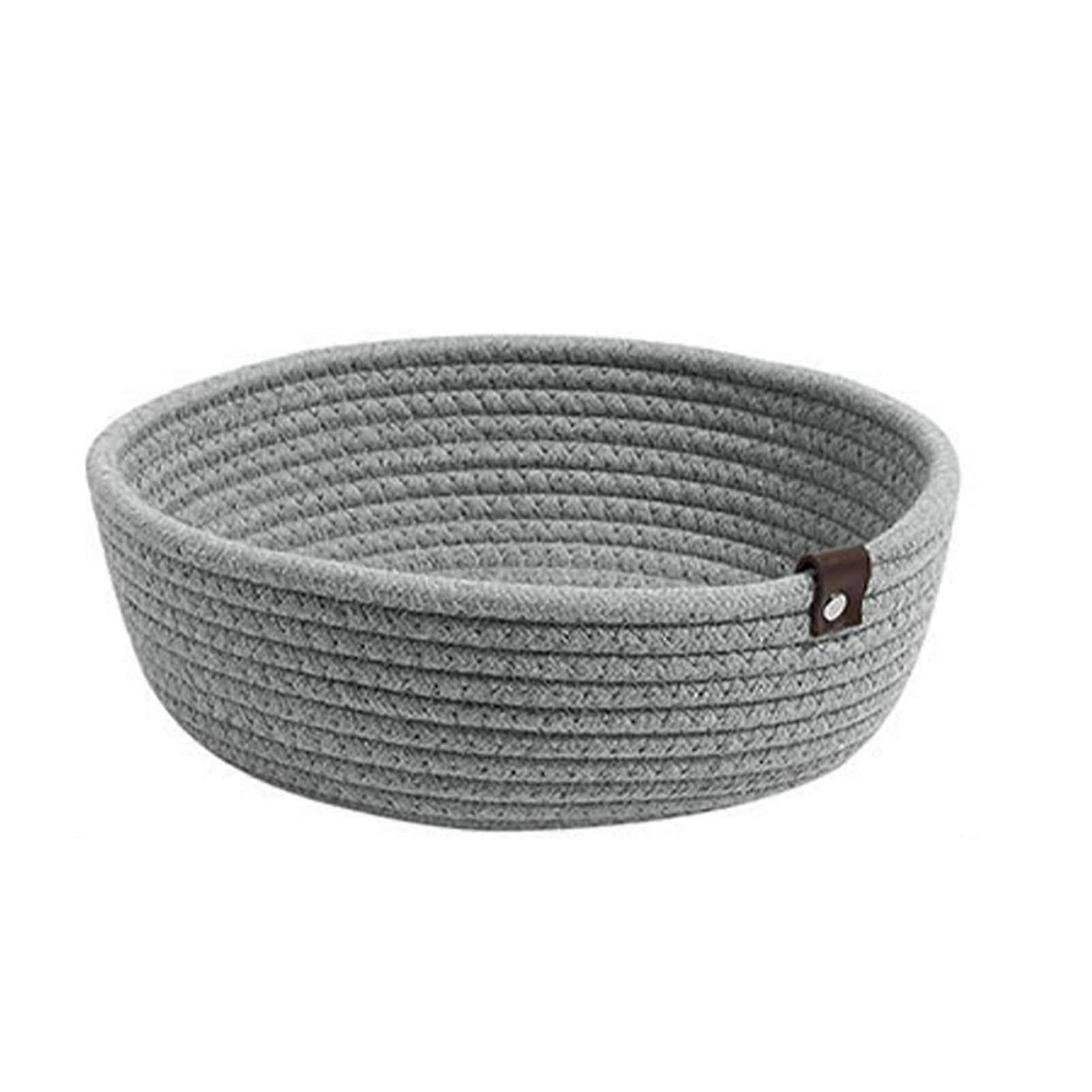 Cotton Rope Woven Storage Basket Set for Desktop Organizing - Round Cotton Linen Baskets in Gray, 3 Pieces