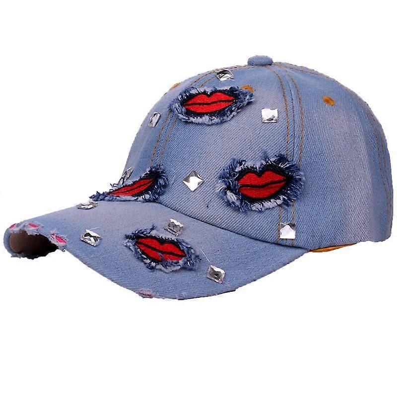 Women's Cotton Hat Denim Baseball Cap Lips djustable Snapback Hat Gorra