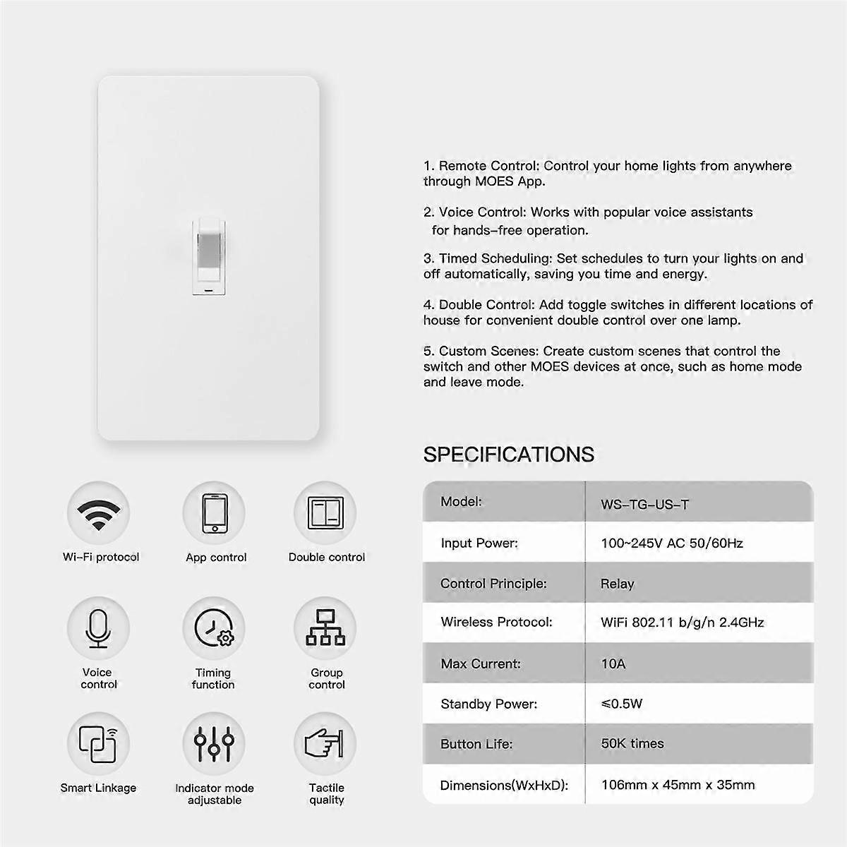Wifi Graffiti Smart Home Toggle Toggle Switch Multifunction App Remote Control Single Dual Control with US Plug