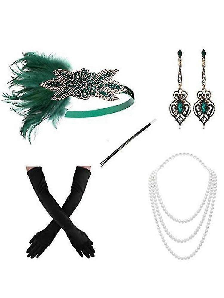 TOPBELIEF 7PCS Accessori Anni 20 Donna, Great Gatsby Accessoires Set | Accessoire Charleston Donna Neri pour Halloween, Noël, Mardi Gras