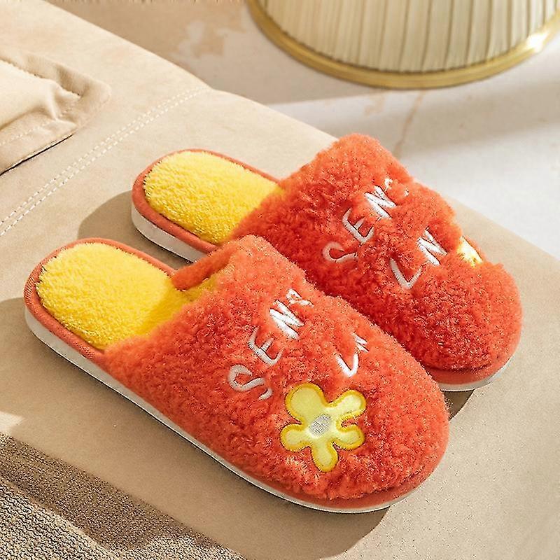 New Cute Cotton Slippers Women's Indoor Warm And Thick Household Plush Home Couples Non-slip Slippers Men's Stall