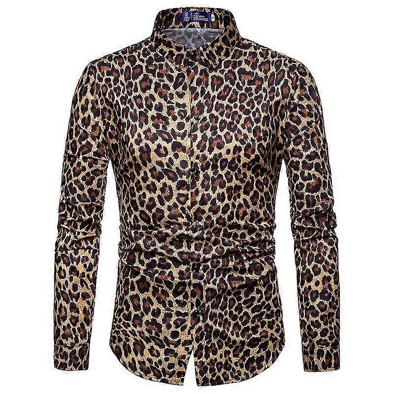Camicia da uomo leopardata stampa maniche lunghe