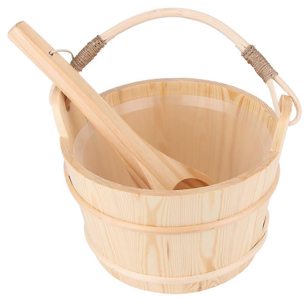6L Wooden Sauna Bucket with Ladle, Sauna Steam Room Accessory