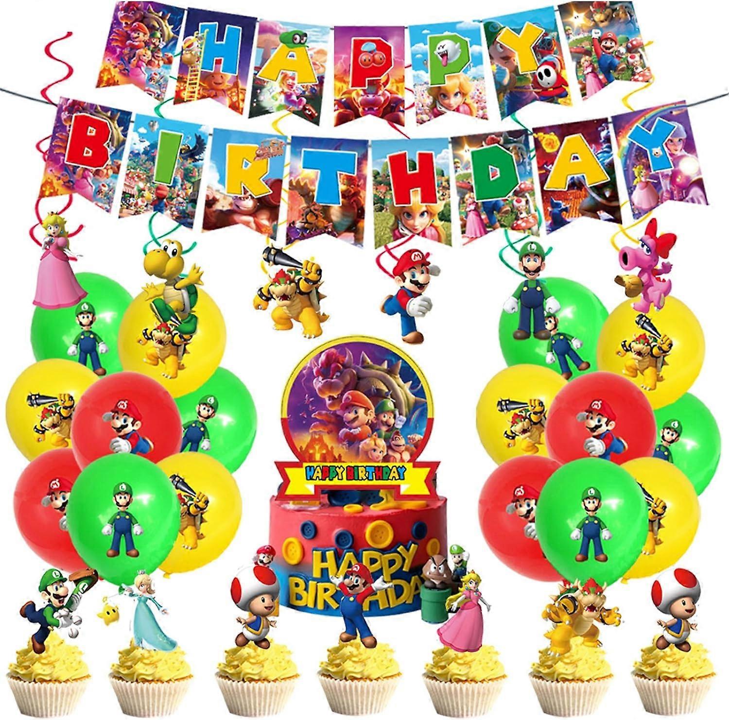 Heyone 14 pz Mario Forniture Per Feste Di Compleanno -XINBOHUI Super Mario Festa Di Compleanno Decorazione Set Buon Compleanno Banner Zigolo Torta ...