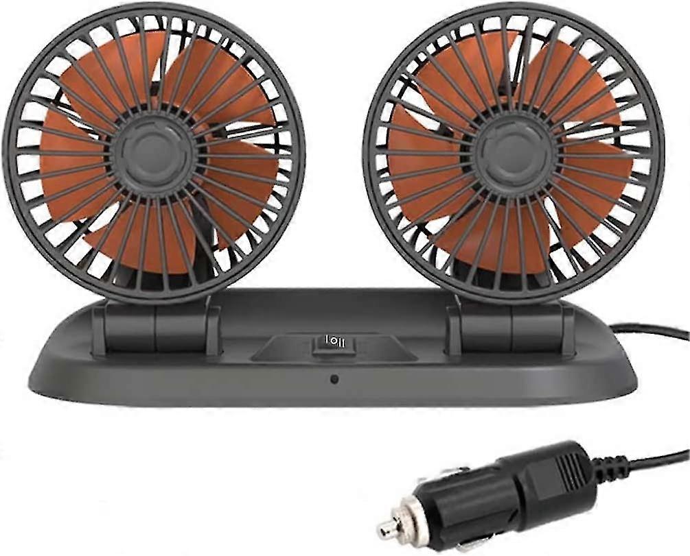 24v Dual Head Car Cooling Fan With Cigarette Lighter Port For Truck, Van, Suv, Rv, Boat, 360 Horizontal 180 Vertical Rotation Adjustable-MXBC