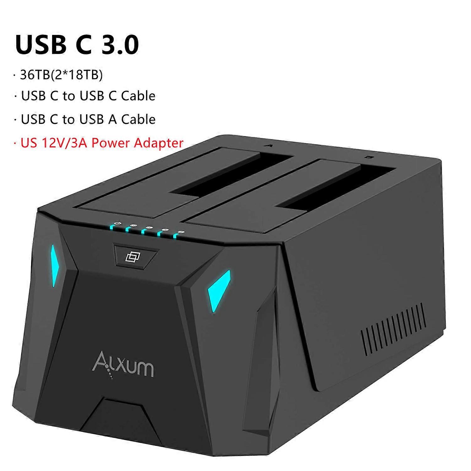 ALXUM USB C To SATA Dual-bay Hard Drive Docking Station for 2.5/3.5 Inch SSD HDD USB 3.0 Hard Drive Dock with Offline Clone 36TB