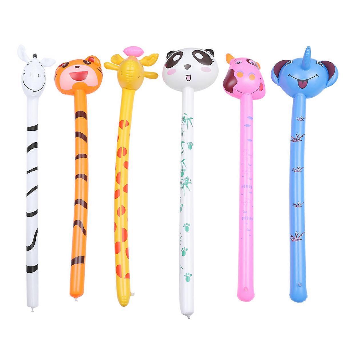 6pcs Kids PVC Inflatable Animal Toy Funny Inflatable Toy Playing Long Stick Toy (Mixed Style)