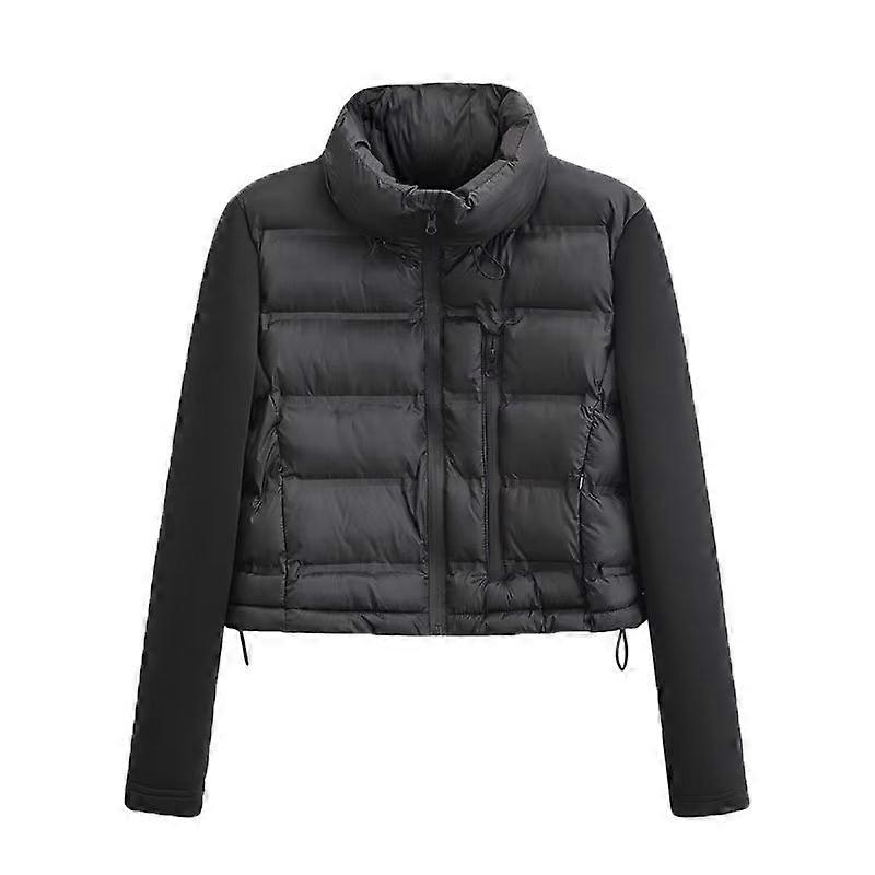 Black Patchwork Short Jacket Casual Cotton Jacket