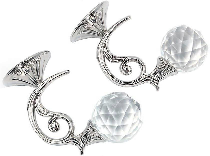 2 Transparent Crystal Wall Mounted Curtain Hooks with Tassels Curtain Tie Hooks Curtain Tie Hooks (Silver)