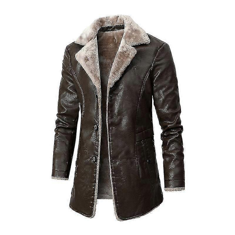 Men's Winter Fleece Leather Mid-length Jacket Leather Jacket