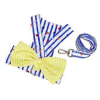 Dog Dress Harness and Leash Set Soft Cotton Breathable Metal Buckle Stripped Dog Vest Harness with B