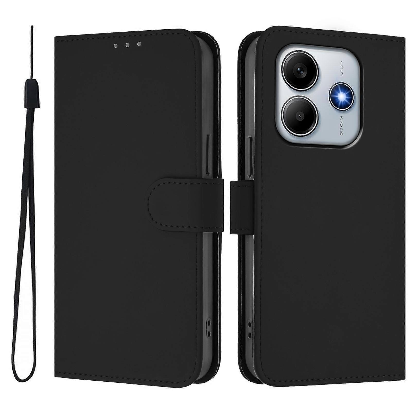 For Xiaomi Redmi Note 14 5G Case Solid Color Wallet Leather Phone Cover with Strap
