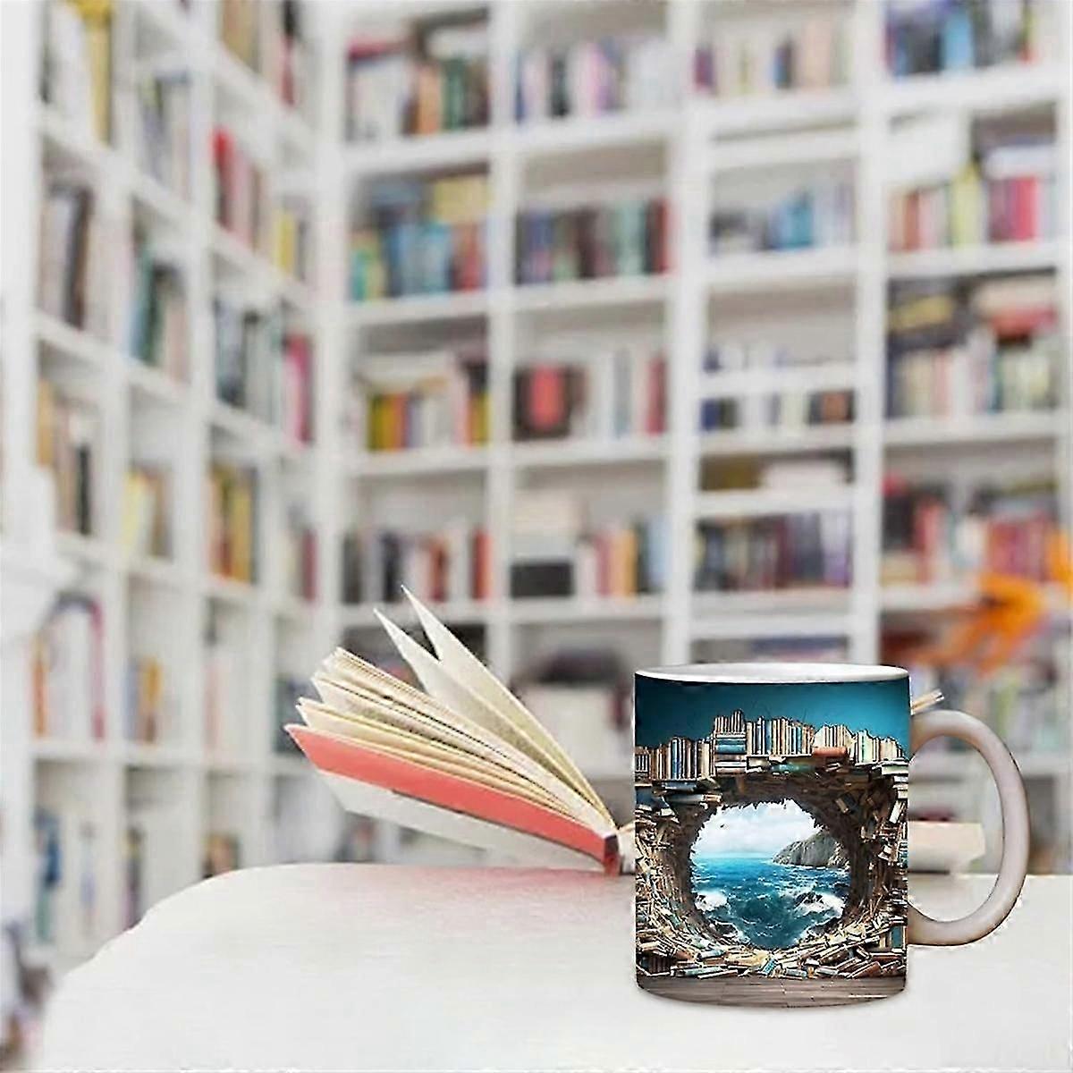 3d Bookshelf Mug 11oz - A Library Shelf Cup, Library Bookshelf Mug, Book Lovers Coffee Mug, Design