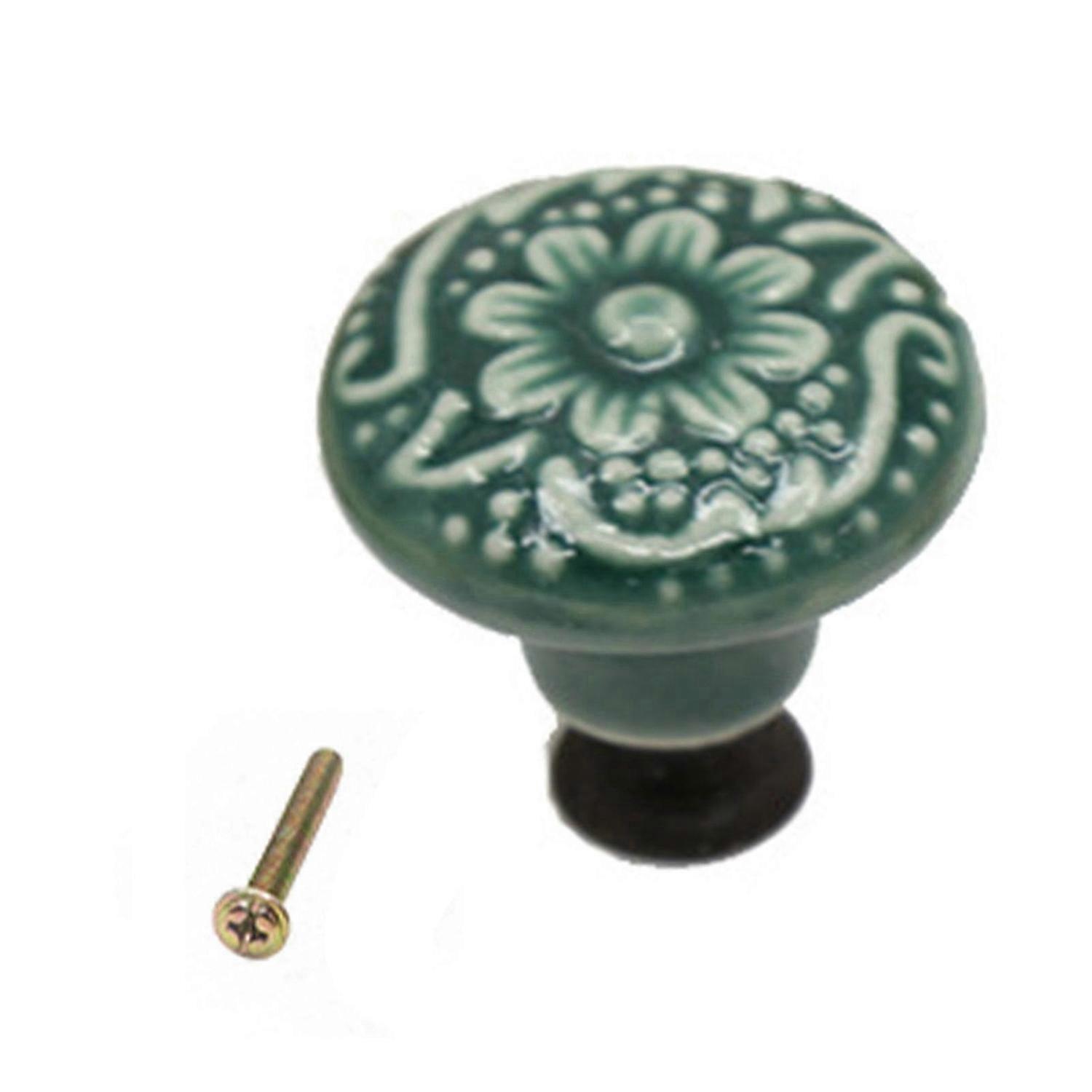 Flower Pattern Cabinet Handle Round Anti-fall Off Accessories Sturdy Unique Ceramic Drawer Pulls for
