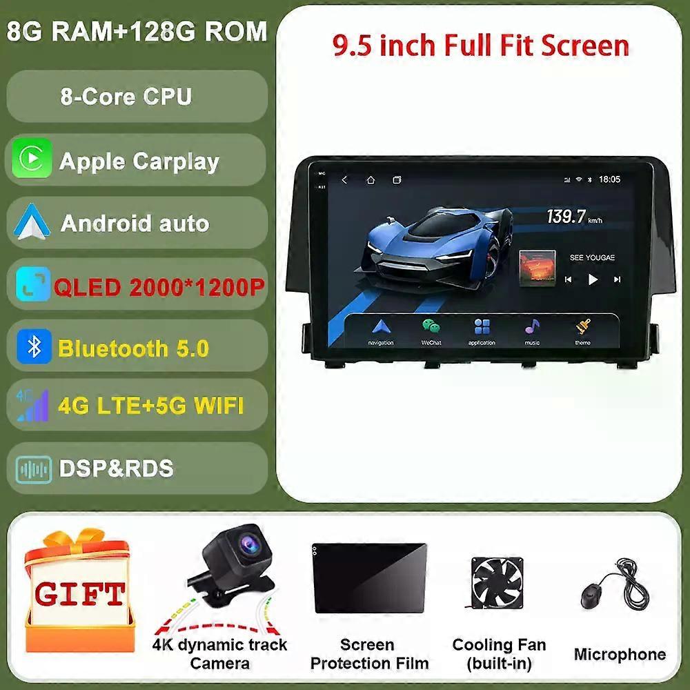 For Honda Civic 2015 2016 2017 2018 2019 2020 Android Dsp Car Radio Multimedia Video Navigation Stereo Head Unit Gps Qled Screen