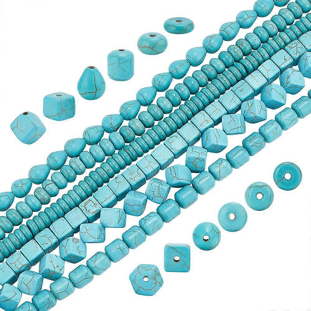 6 Strands 6 Styles Synthetic Turquoise Beads Strands Rondelle & Square & Teardrop Mixed Shapes 8~11.5x8~11.5x3~10.5mm Hole: 1.2~1.4mm about 34~119pcs/