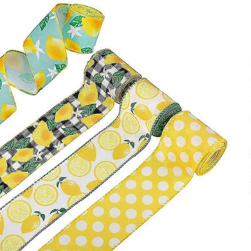 24 Yards Lemon Wired Edge Ribbon 2.5 Inches Wide Summer Polyester Lemon Ribbon For Wreaths Wrapping