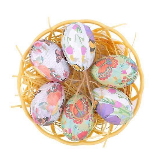 6 Pcs Simulated Easter Eggs Painted Egg with Rope Hanging Decoration Artificial
