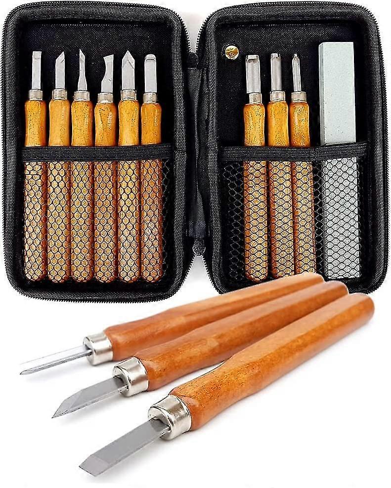12 Piece Wood Carving Tools Set With Whetstone And Protective Case, sels, Gouges, Scrapers, V Parting, Relief Tools For Wood Blos, Basswood, Soft