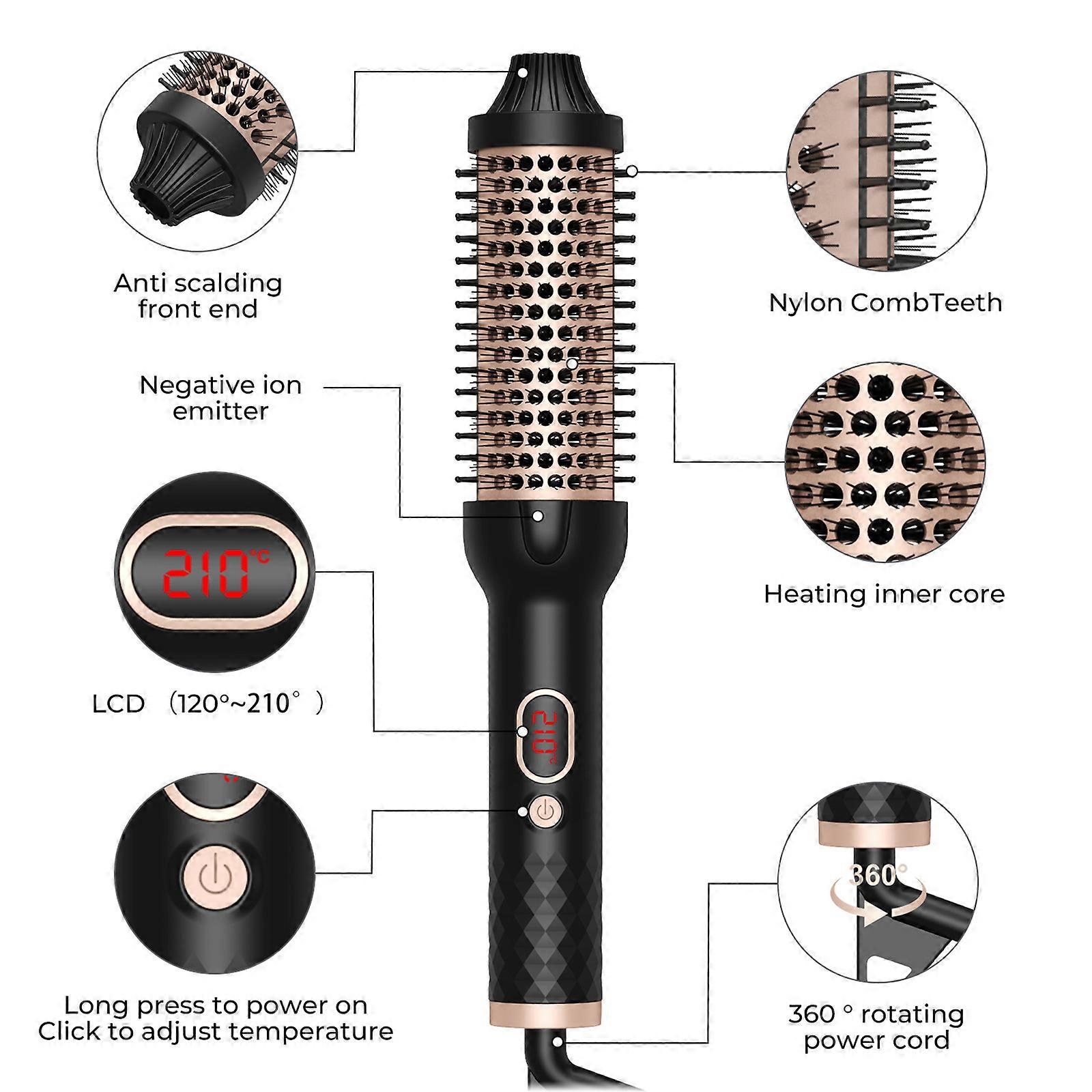 3-in-1 Multifunctional Straightening & Curling Roller Comb Home Use Portable Comb 30S Quick Heat 120°C~ 210°C Adjustable Temperature