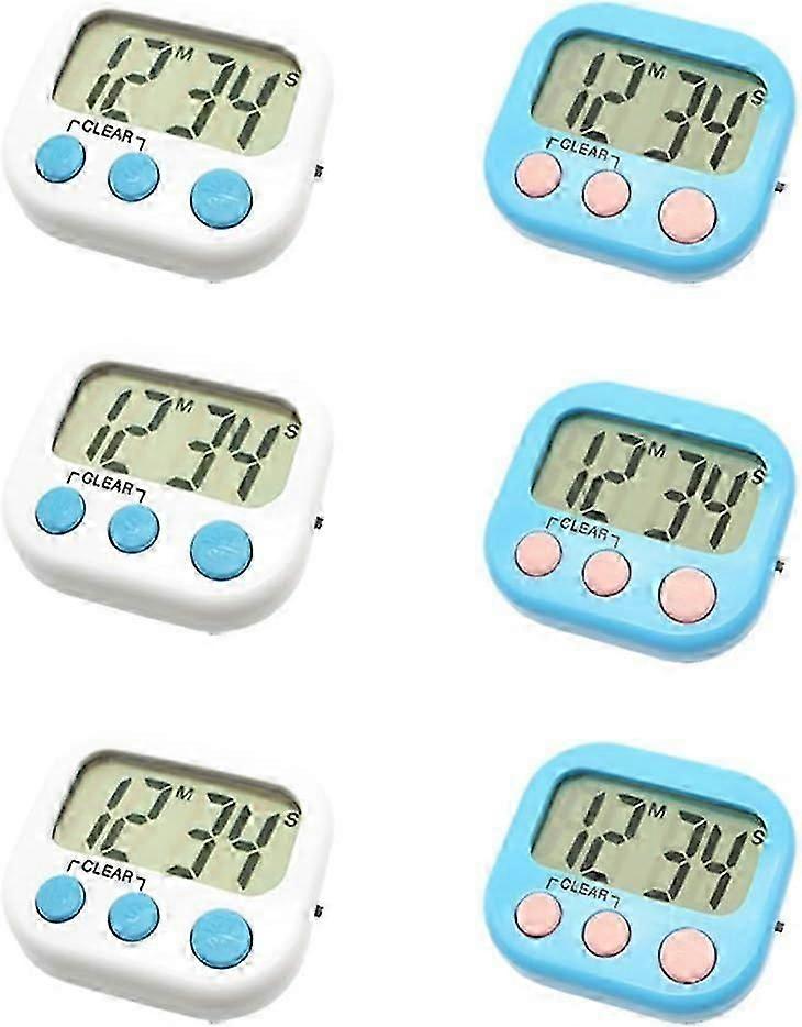 6 Pack Digital Timer for Teacher Small Timers for Kids Magnetic Back Big LCD Display Loud Alarm Minute Second Count Up Countdown With ON/OFF  For Cl