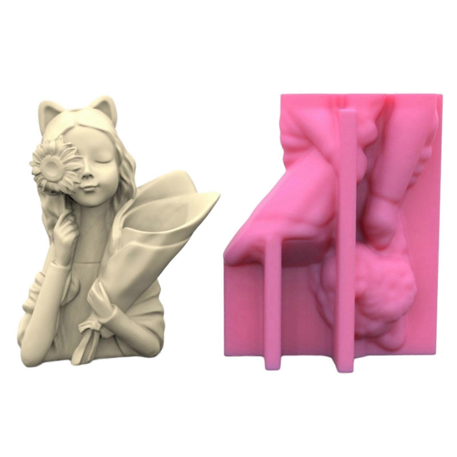 עציץ סיליקון עובש גיאומטרי ילדה מחזיקה פרחים מחזיק עט תבניות בטון מלט תבניות אגרטל עציץ עובש תפאורה