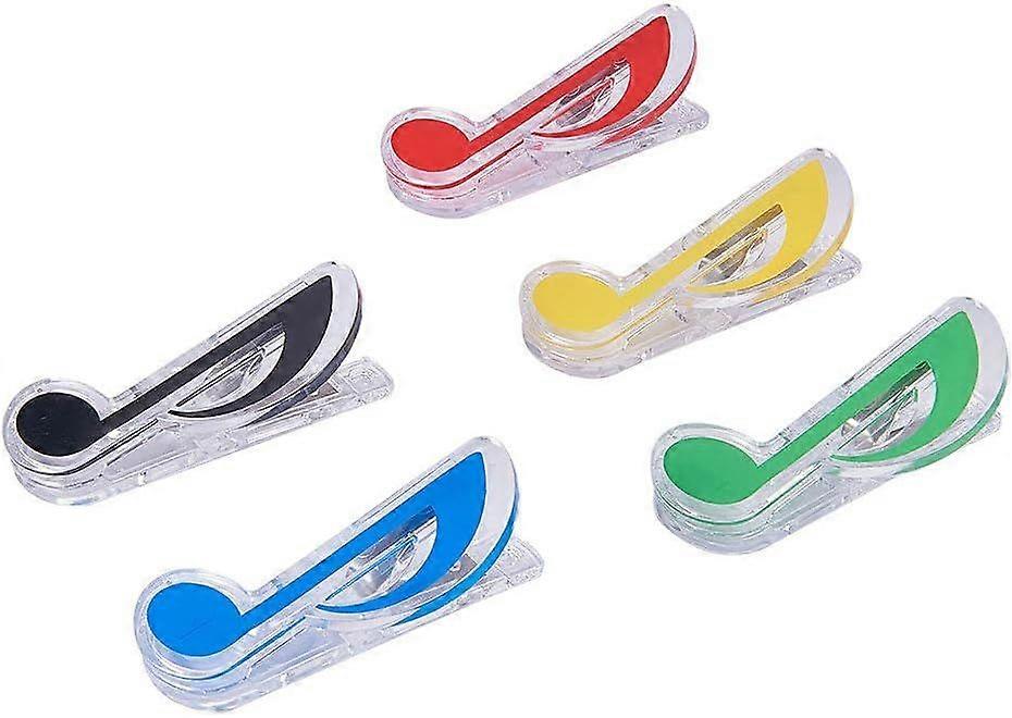 Set of 5 plastic clips in the shape of musical notes for books and sheet music