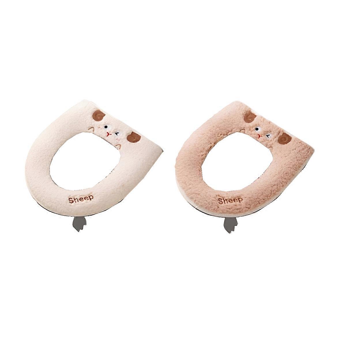 Universal Zipper Toilet Mat Cartoon Lamb Wool Toilet Seat Toilet Mat Bathroom Accessories White & L