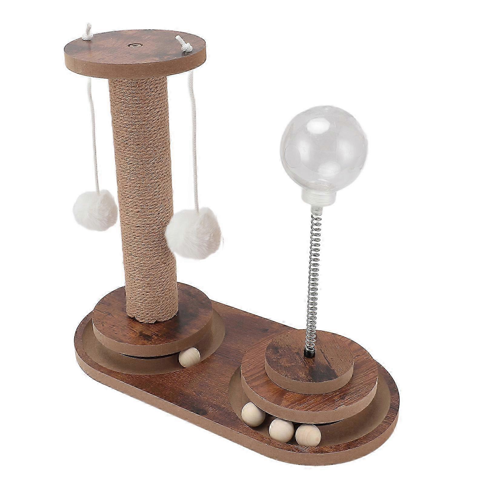 Interactive Cat Scratching Post with Hanging Ball & Ball Track Turntable - Easy to Install and Multifunctional