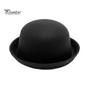 Flat-top Fedora Hat Imitation Wool Jazz Hat Unisex Wide Brim Ladies Round Hat Parties Bowler Hat  black