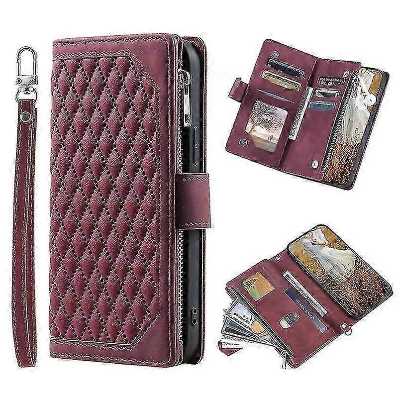 Compatible Iphone 14 Pro Max/14 Pro/14 Plus With Wrist Strap Leather Zipper Folio Wallet Rfid Blocking Case
