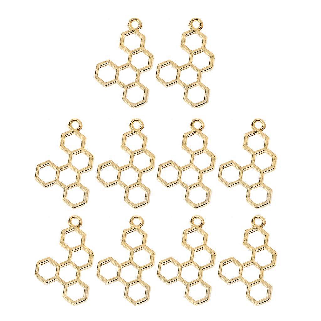 10 Pcs/Set for Creative Blank Resin Frame Gold Honeycomb Pendant Open Bezel Setting Jewelry Making DIY Arts Crafts Neck