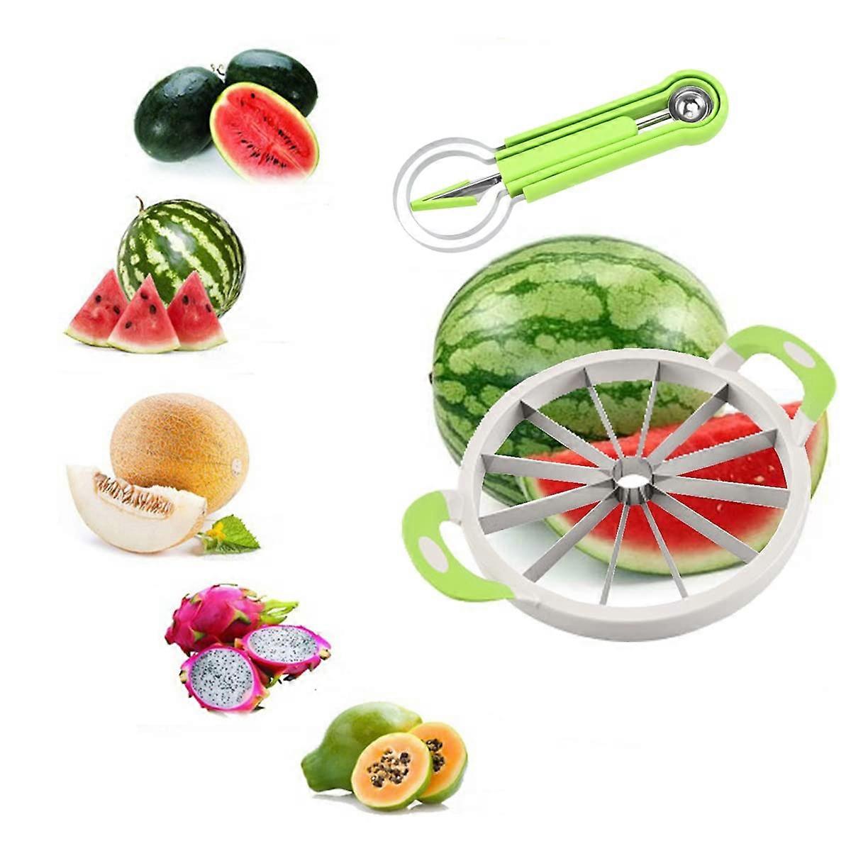 Watermelon Cutter 4 In 1 Melon Baller Scoop Set Professional Fruit Carving Tools Silicone Handle Large 12 Inch