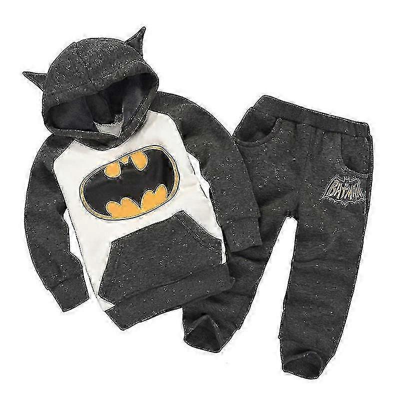 Çocuk Erkek Kız Süper Kahraman Batman Baskı Kapüşonlu Kapüşonlu Üst + Pantolon Kıyafet Seti Günlük Eşofman Takımı 1-6 Yıl