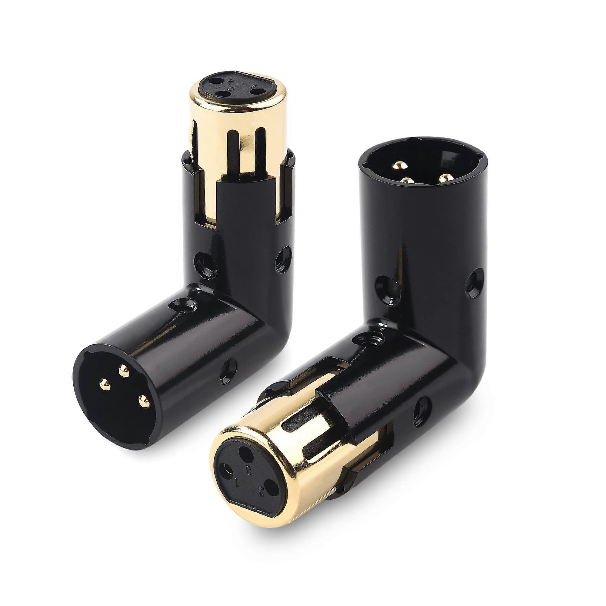 2-Pack Adjustable XLR Right Angle Adapter Male to Female in Black with 120 Ohm 3-Pin XLR DMX Terminator for Audio Lighting Systems