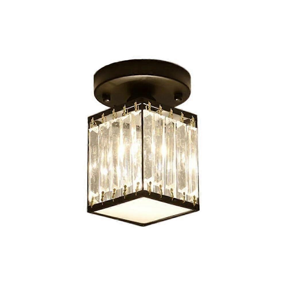 Modern Gold Lighting Fixtures Flush Mount Ceiling Light with Crystal Shade Wrought Iron Base for Corridor Balcony Dark Color
