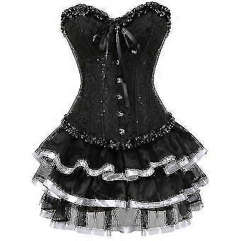Korsetten Jurken Voor Vrouwen Maat Kostuum Overbuste Burlesque Korset En Mini Rok Set Tutu Corselet 4XL wit