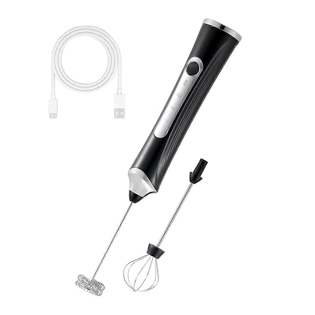 Handheld Electric Milk Frother with 2 Heads,Coffee Whisk Foam Mixer with USB Rechargeable 3 Speeds,