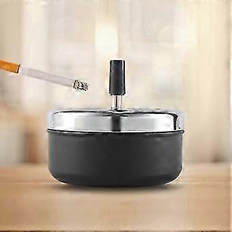 Round Black Push Down Ashtray With Spinning Tray,