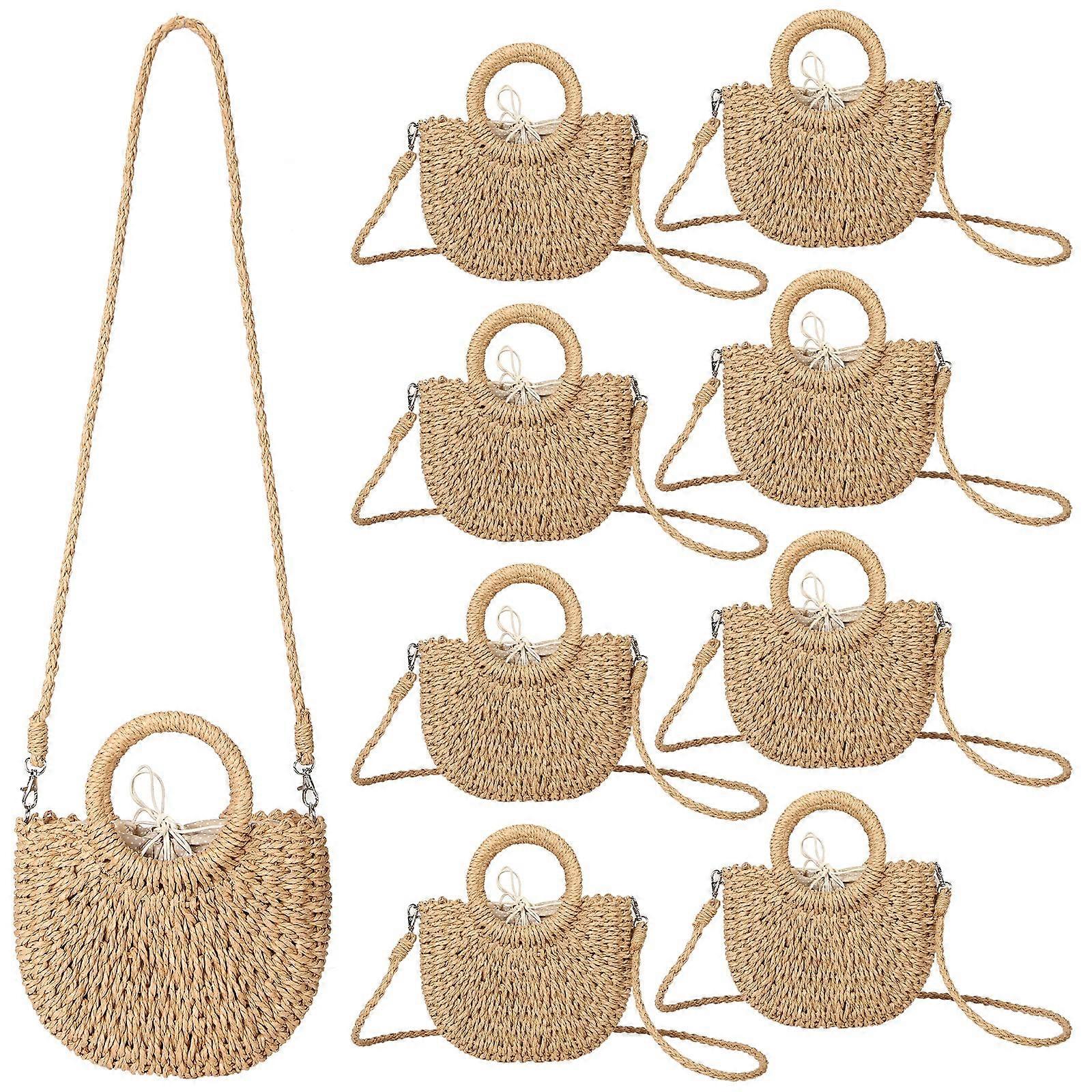 8 st halvcirkel halmväska kvinnor mini rotting strandväska handgjord vävd crossbody handväska