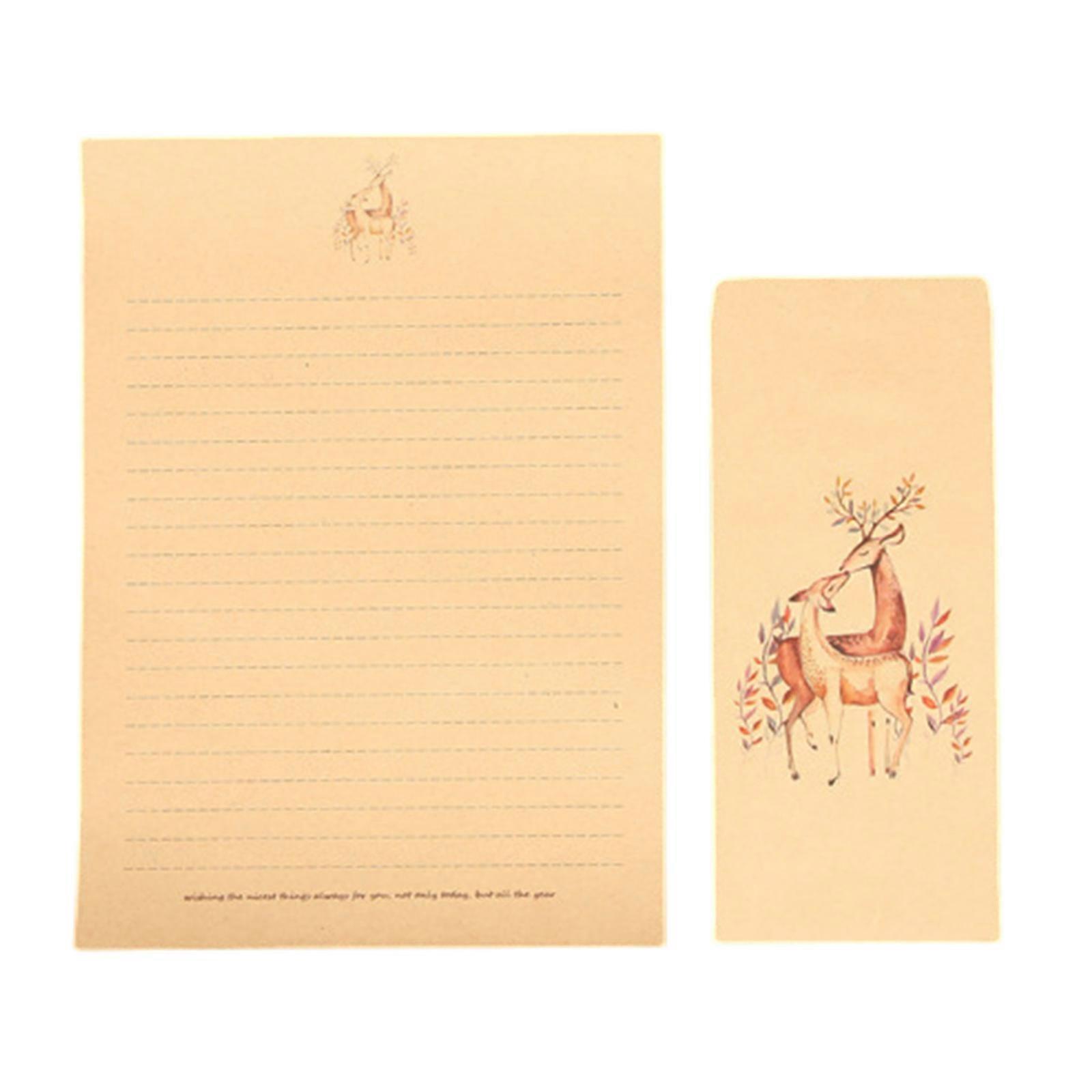 10x/Set Stationery Paper and Envelopes Set Christmas Style Writing Stationary Paper with Deer Pattern Letter Paper