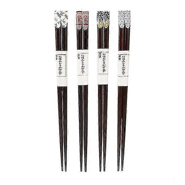4 Pairs Japanese Style Wood Chopsticks Household Printed Chopsticks Tableware