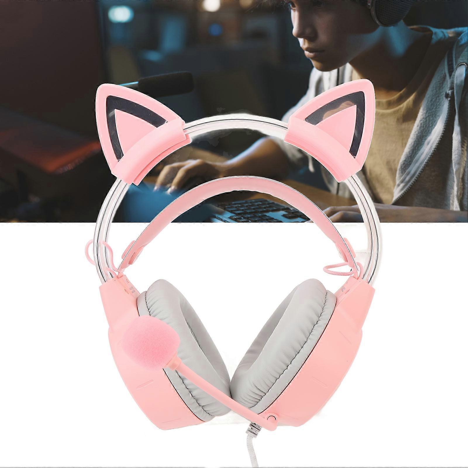 Cat Ear Gaming Headset Roseate RGB Light Adjustable Headband Wired Gaming Headphone with Mic for PC Laptop Game Console 