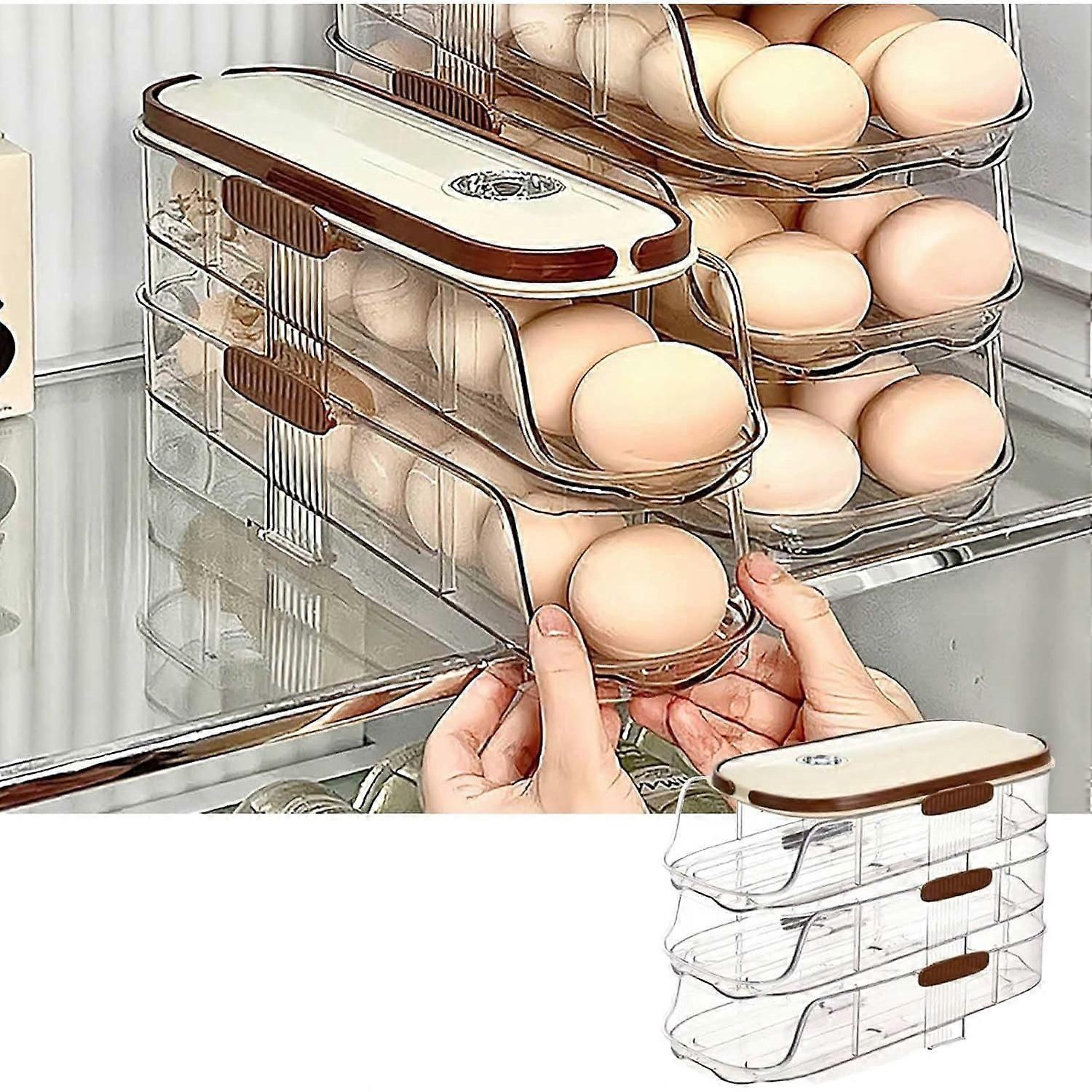 Portable Egg Rack for Refrigerator, Egg Container with Automatic Wheel, 3 Tier (1 Piece)