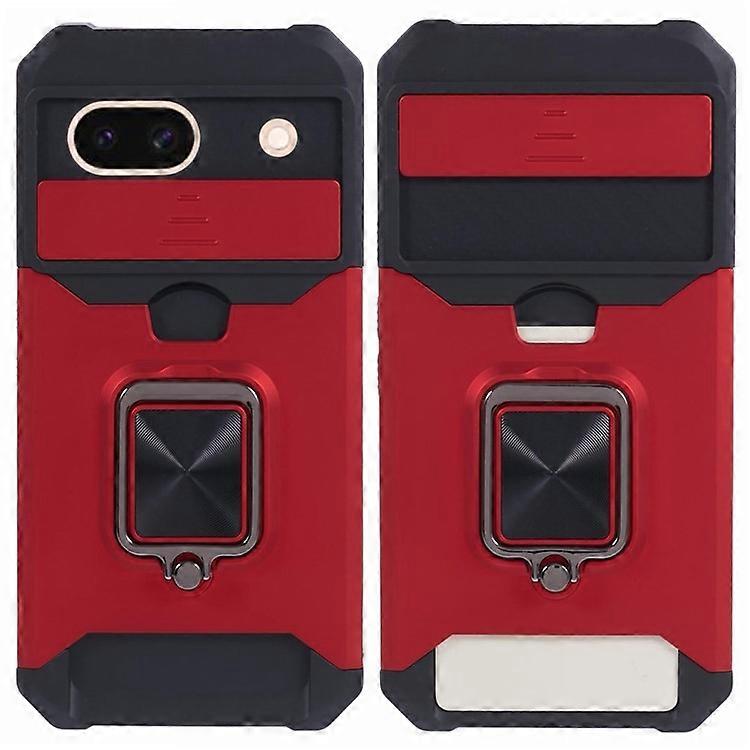 Compatible For Google Pixel 8a Cover Camera Slide Lid Card Holder Cell Phone Case with Ring Kickstand