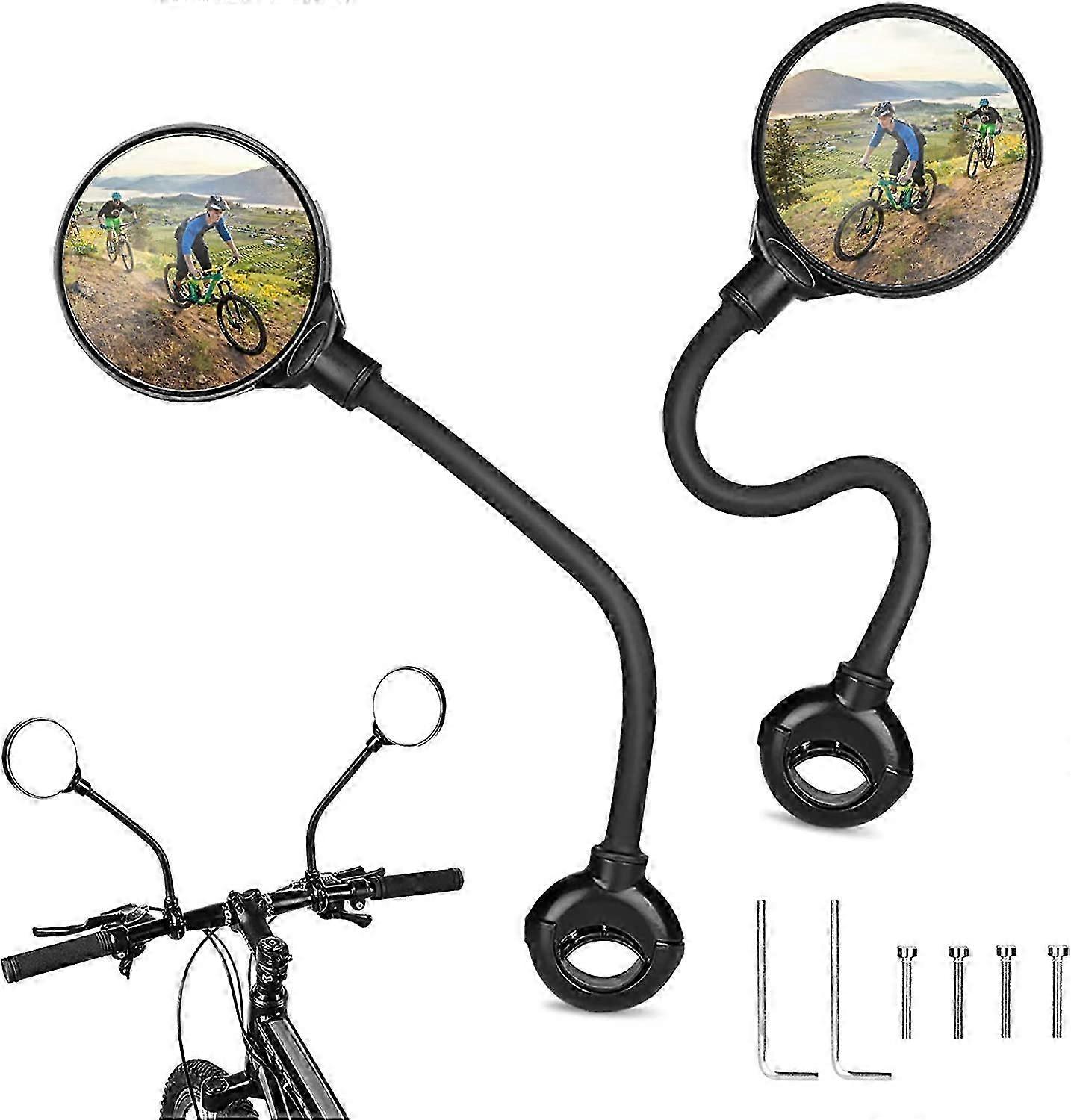 Set of 2 Bicycle Mirrors, Wide Angle Glass Mirrors with 360 Degree Adjustable Bending Handlebar and Rotating Acrylic Convex Mirror Suitable