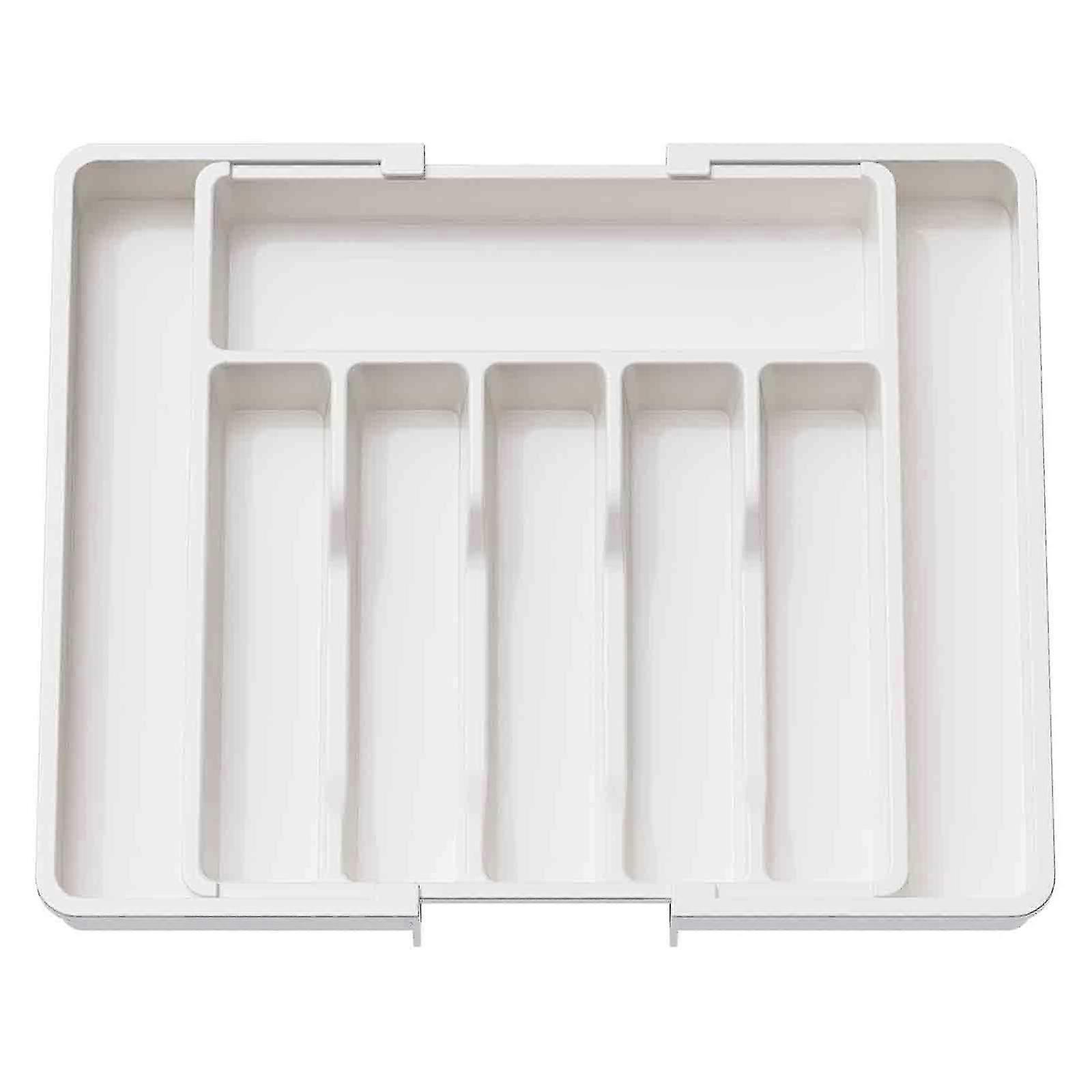 Expandable Kitchen Drawer Organizer - Adjustable Utensil Tray, White